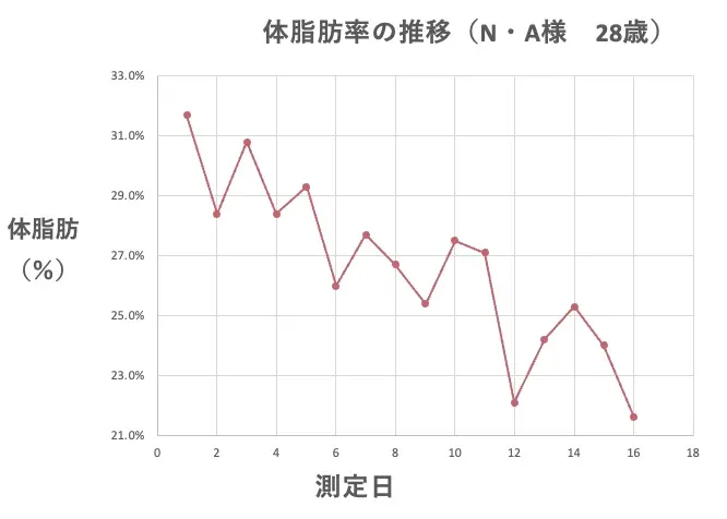 N・Aさまの体脂肪率の推移のグラフ