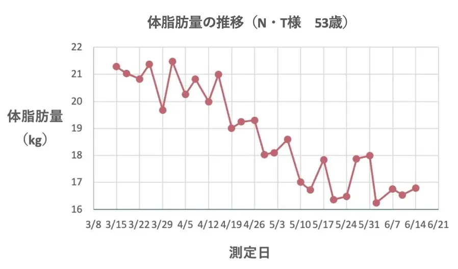 N・Tさまの体脂肪量の推移のグラフ