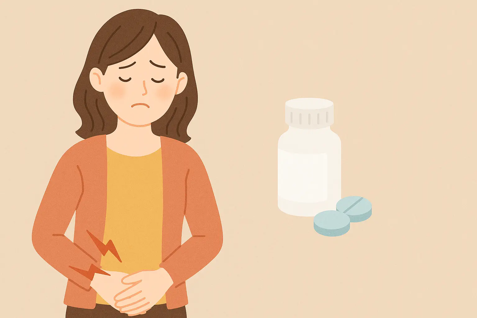 便秘でお悩みの女性とい便秘薬